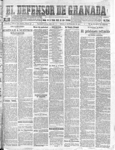 'El Defensor de Granada  : diario político independiente' - Año XLIII Número 19734  - 1921 Diciembre 31