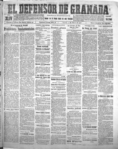 'El Defensor de Granada  : diario político independiente' - Año XLIV Número 19790  - 1922 Marzo 10