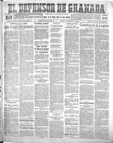 'El Defensor de Granada  : diario político independiente' - Año XLIV Número 19791  - 1922 Marzo 11