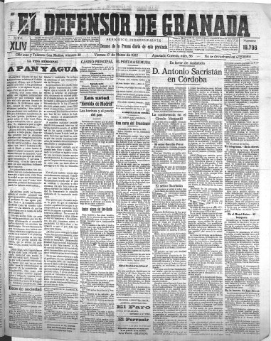 'El Defensor de Granada  : diario político independiente' - Año XLIV Número 19796  - 1922 Marzo 17