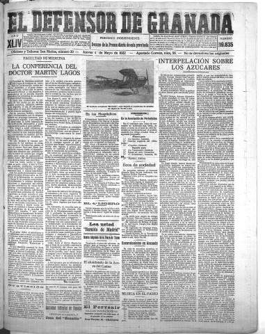 'El Defensor de Granada  : diario político independiente' - Año XLIV Número 19835  - 1922 Mayo 04