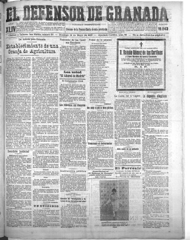 'El Defensor de Granada  : diario político independiente' - Año XLIV Número 19843  - 1922 Mayo 14