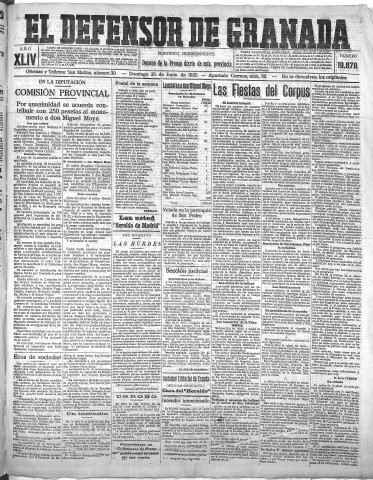 'El Defensor de Granada  : diario político independiente' - Año XLIV Número 19878  - 1922 Junio 25