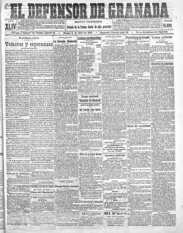 'El Defensor de Granada  : diario político independiente' - Año XLIV Número 19891  - 1922 Julio 11