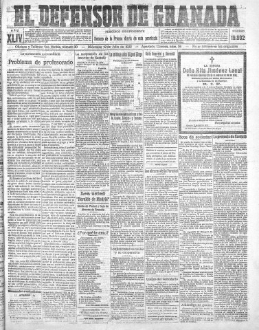 'El Defensor de Granada  : diario político independiente' - Año XLIV Número 19892  - 1922 Julio 12