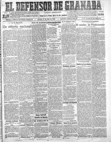 'El Defensor de Granada  : diario político independiente' - Año XLIV Número 19895  - 1922 Julio 15