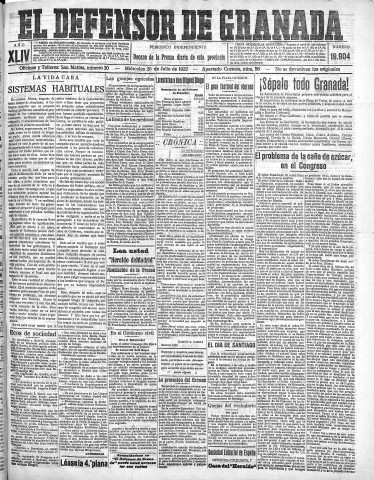 'El Defensor de Granada  : diario político independiente' - Año XLIV Número 19904  - 1922 Julio 26