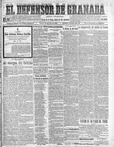 'El Defensor de Granada  : diario político independiente' - Año XLIV Número 19906  - 1922 Julio 28