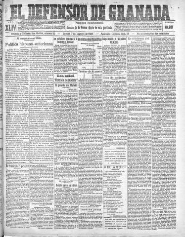 'El Defensor de Granada  : diario político independiente' - Año XLIV Número 19911  - 1922 Agosto 03