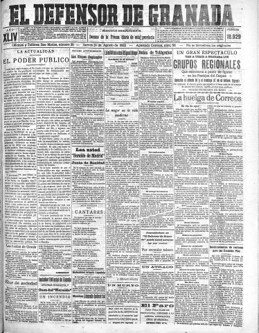 'El Defensor de Granada  : diario político independiente' - Año XLIV Número 19929  - 1922 Agosto 24