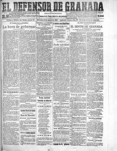 'El Defensor de Granada  : diario político independiente' - Año XLIV Número 19934  - 1922 Agosto 30