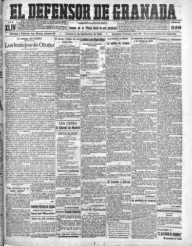 'El Defensor de Granada  : diario político independiente' - Año XLIV Número 19948  - 1922 Septiembre 15