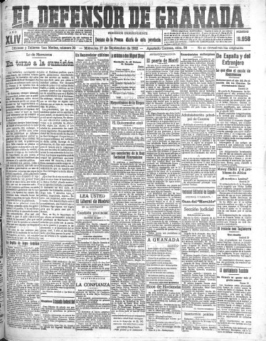 'El Defensor de Granada  : diario político independiente' - Año XLIV Número 19958  - 1922 Septiembre 27