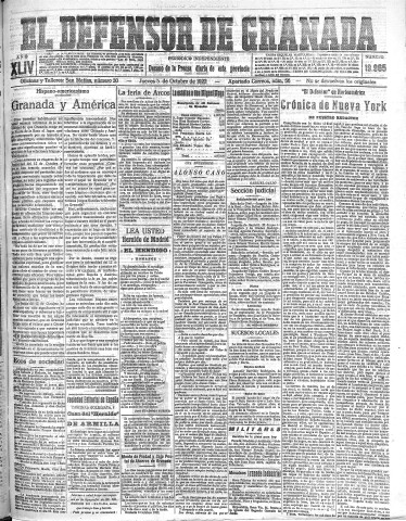'El Defensor de Granada  : diario político independiente' - Año XLIV Número 19965  - 1922 Octubre 05