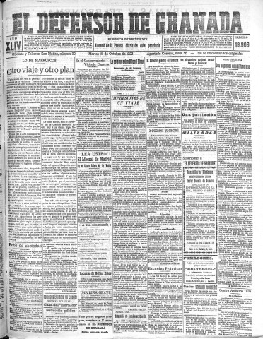 'El Defensor de Granada  : diario político independiente' - Año XLIV Número 19969  - 1922 Octubre 10