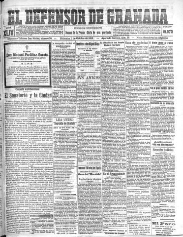 'El Defensor de Granada  : diario político independiente' - Año XLIV Número 19970  - 1922 Octubre 11
