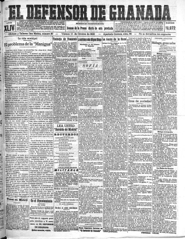 'El Defensor de Granada  : diario político independiente' - Año XLIV Número 19972  - 1922 Octubre 13