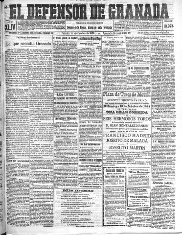'El Defensor de Granada  : diario político independiente' - Año XLIV Número 19974  - 1922 Octubre 14