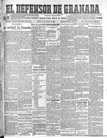 'El Defensor de Granada  : diario político independiente' - Año XLIV Número 19980  - 1922 Octubre 21
