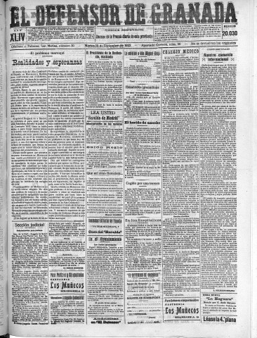 'El Defensor de Granada  : diario político independiente' - Año XLIV Número 20030  - 1922 Diciembre 19