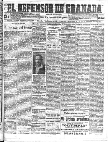 'El Defensor de Granada  : diario político independiente' - Año XLV Número 20073  - 1923 Febrero 07