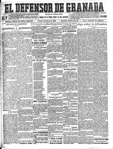 'El Defensor de Granada  : diario político independiente' - Año XLV Número 20099  - 1923 Marzo 09