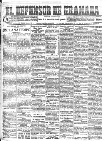 'El Defensor de Granada  : diario político independiente' - Año XLV Número 21000  - 1923 Marzo 10