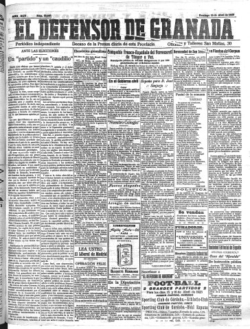 'El Defensor de Granada  : diario político independiente' - Año XLV Número 21031  - 1923 Abril 15