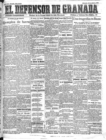 'El Defensor de Granada  : diario político independiente' - Año XLV Número 21039  - 1923 Abril 25