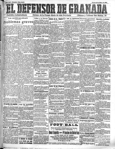 'El Defensor de Granada  : diario político independiente' - Año XLV Número 21051  - 1923 Mayo 10