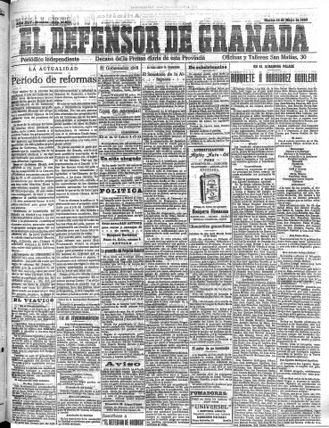 'El Defensor de Granada  : diario político independiente' - Año XLV Número 21055  - 1923 Mayo 15
