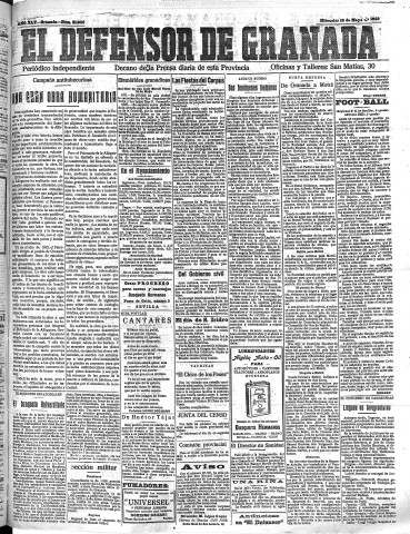 'El Defensor de Granada  : diario político independiente' - Año XLV Número 21056  - 1923 Mayo 16
