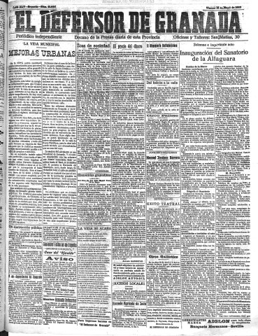 'El Defensor de Granada  : diario político independiente' - Año XLV Número 21058  - 1923 Mayo 18