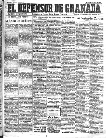 'El Defensor de Granada  : diario político independiente' - Año XLV Número 21067  - 1923 Mayo 29