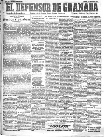 'El Defensor de Granada  : diario político independiente' - Año XLV Número 21088  - 1923 Junio 23