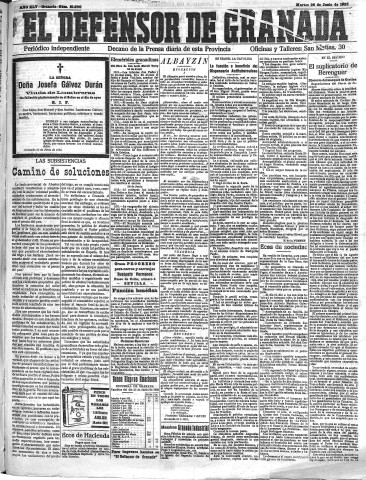 'El Defensor de Granada  : diario político independiente' - Año XLV Número 21090  - 1923 Junio 26