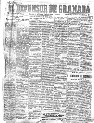 'El Defensor de Granada  : diario político independiente' - Año XLV Número 21092  - 1923 Junio 28
