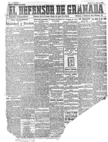 'El Defensor de Granada  : diario político independiente' - Año XLV Número 21094  - 1923 Junio 30
