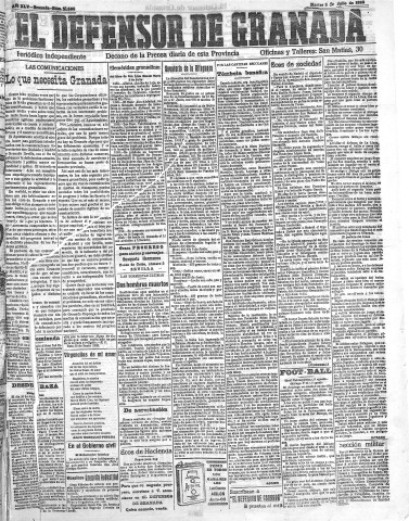 'El Defensor de Granada  : diario político independiente' - Año XLV Número 21096  - 1923 Julio 03