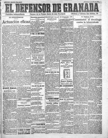 'El Defensor de Granada  : diario político independiente' - Año XLV Número 21097  - 1923 Julio 04