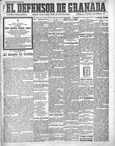 'El Defensor de Granada  : diario político independiente' - Año XLV Número 21099  - 1923 Julio 06