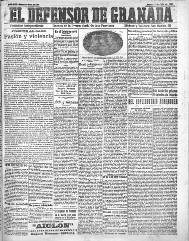 'El Defensor de Granada  : diario político independiente' - Año XLV Número 22000  - 1923 Julio 07
