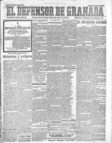 'El Defensor de Granada  : diario político independiente' - Año XLV Número 22001  - 1923 Julio 08