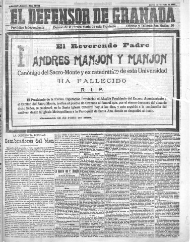 'El Defensor de Granada  : diario político independiente' - Año XLV Número 22004  - 1923 Julio 12