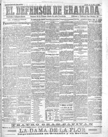 'El Defensor de Granada  : diario político independiente' - Año XLV Número 22006  - 1923 Julio 14