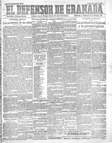 'El Defensor de Granada  : diario político independiente' - Año XLV Número 22010  - 1923 Julio 19
