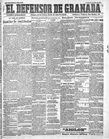 'El Defensor de Granada  : diario político independiente' - Año XLV Número 22011  - 1923 Julio 20