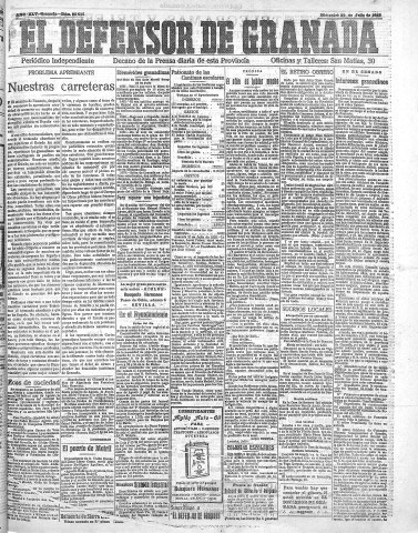 'El Defensor de Granada  : diario político independiente' - Año XLV Número 22015  - 1923 Julio 25