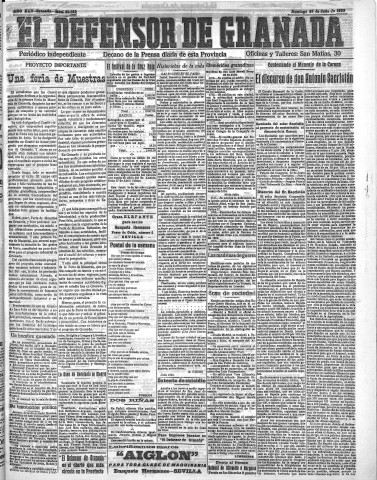 'El Defensor de Granada  : diario político independiente' - Año XLV Número 22019  - 1923 Julio 29
