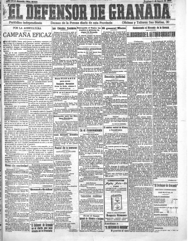 'El Defensor de Granada  : diario político independiente' - Año XLV Número 22025  - 1923 Agosto 05